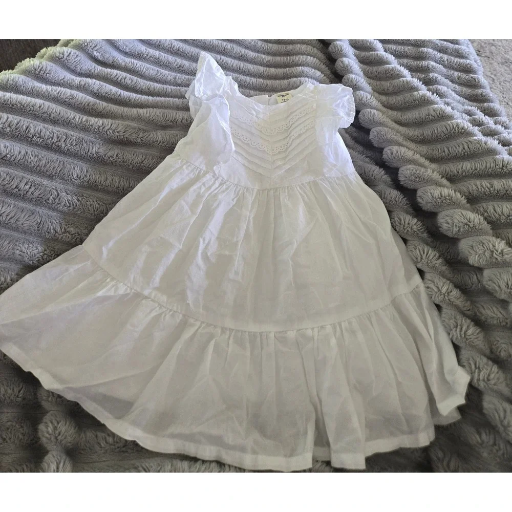 OshKosh B'gosh Baby Girl White Eyelet Pintuck Flutter Sleeve Dress 18M 6Q909710